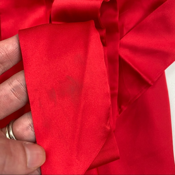 FEW MODA Satin Wrap Asymmetrical High Low Long Sleeve Ruffle Dress - Picture 8 of 9